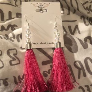 Dangle Drop Tassel Earrings-Pink